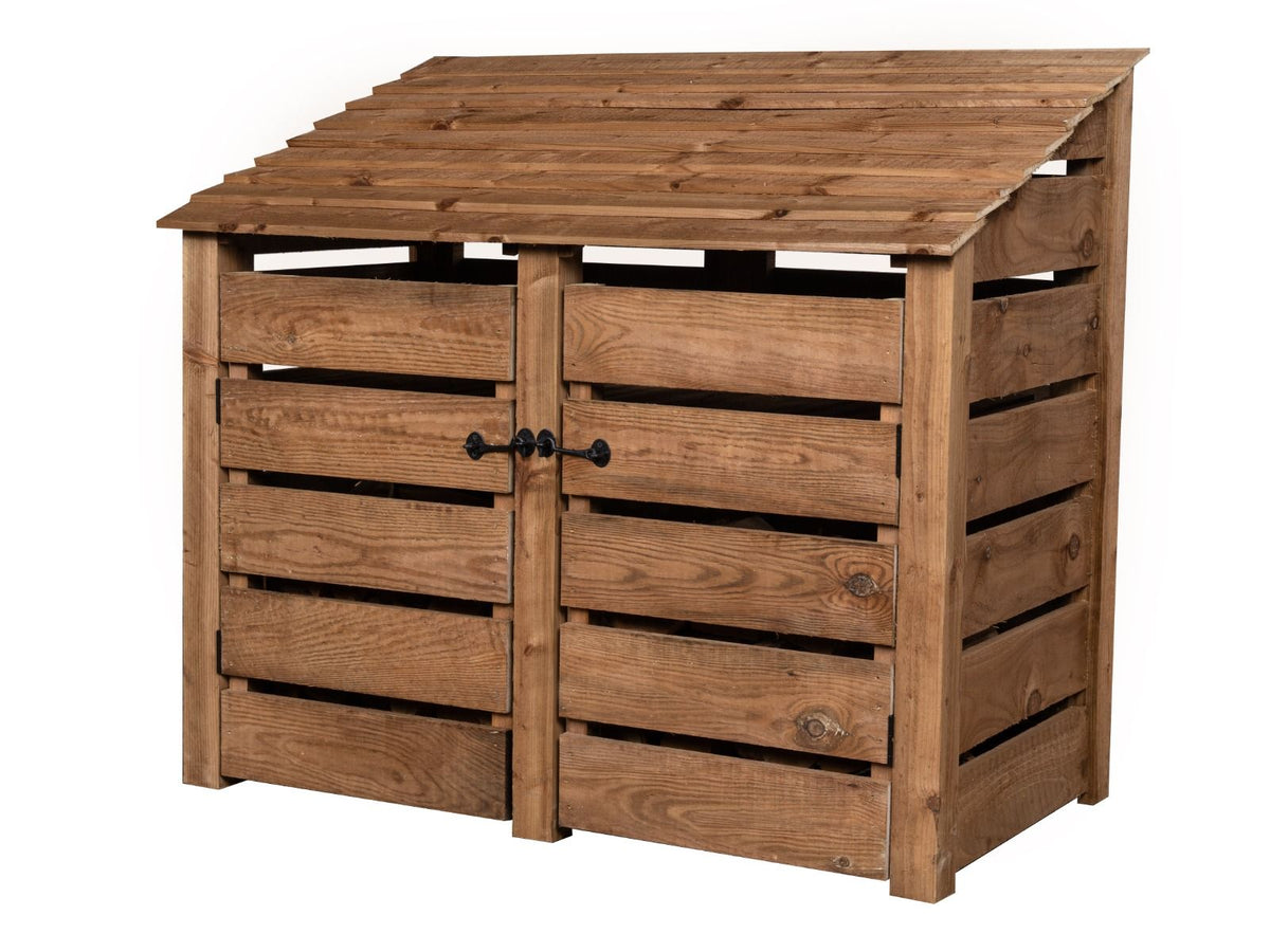 Slatted Wooden Log Store with Door and Shelf W-146cm, H-126cm or 180cm, D-88cm - Brown Finish - SGP Garden Ltd
