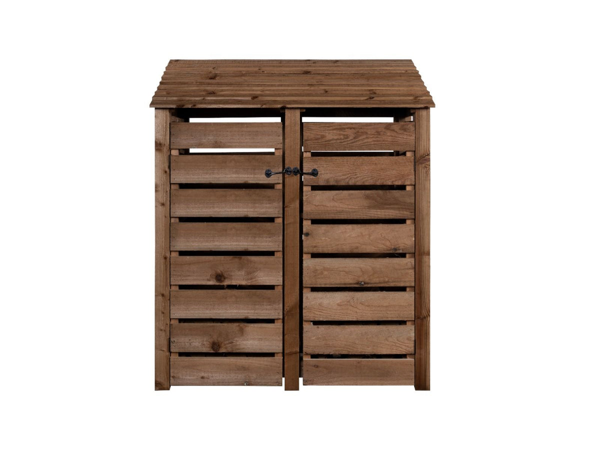 Slatted Wooden Log Store with Door and Shelf W-146cm, H-126cm or 180cm, D-88cm - Brown Finish - SGP Garden Ltd