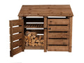 Slatted Wooden Log Store with Door and Shelf W-146cm, H-126cm or 180cm, D-88cm - Brown Finish - SGP Garden Ltd