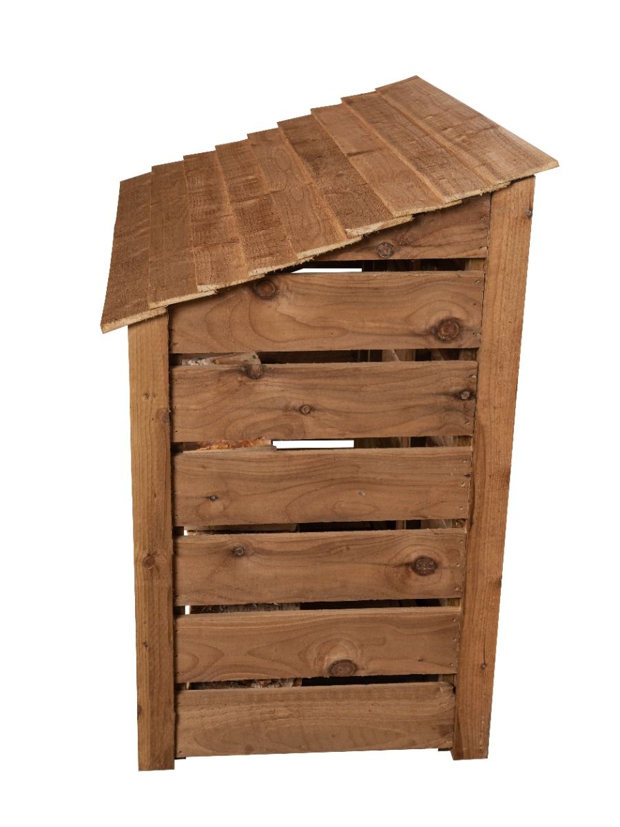 Slatted Wooden Log Store with Door and Shelf W-146cm, H-126cm or 180cm, D-88cm - Brown Finish - SGP Garden Ltd