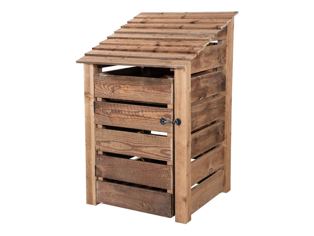 Slatted Wooden Log Store With Door and Shelf W-79cm, H-126cm or 180cm, D-88cm - Brown Finish - SGP Garden Ltd