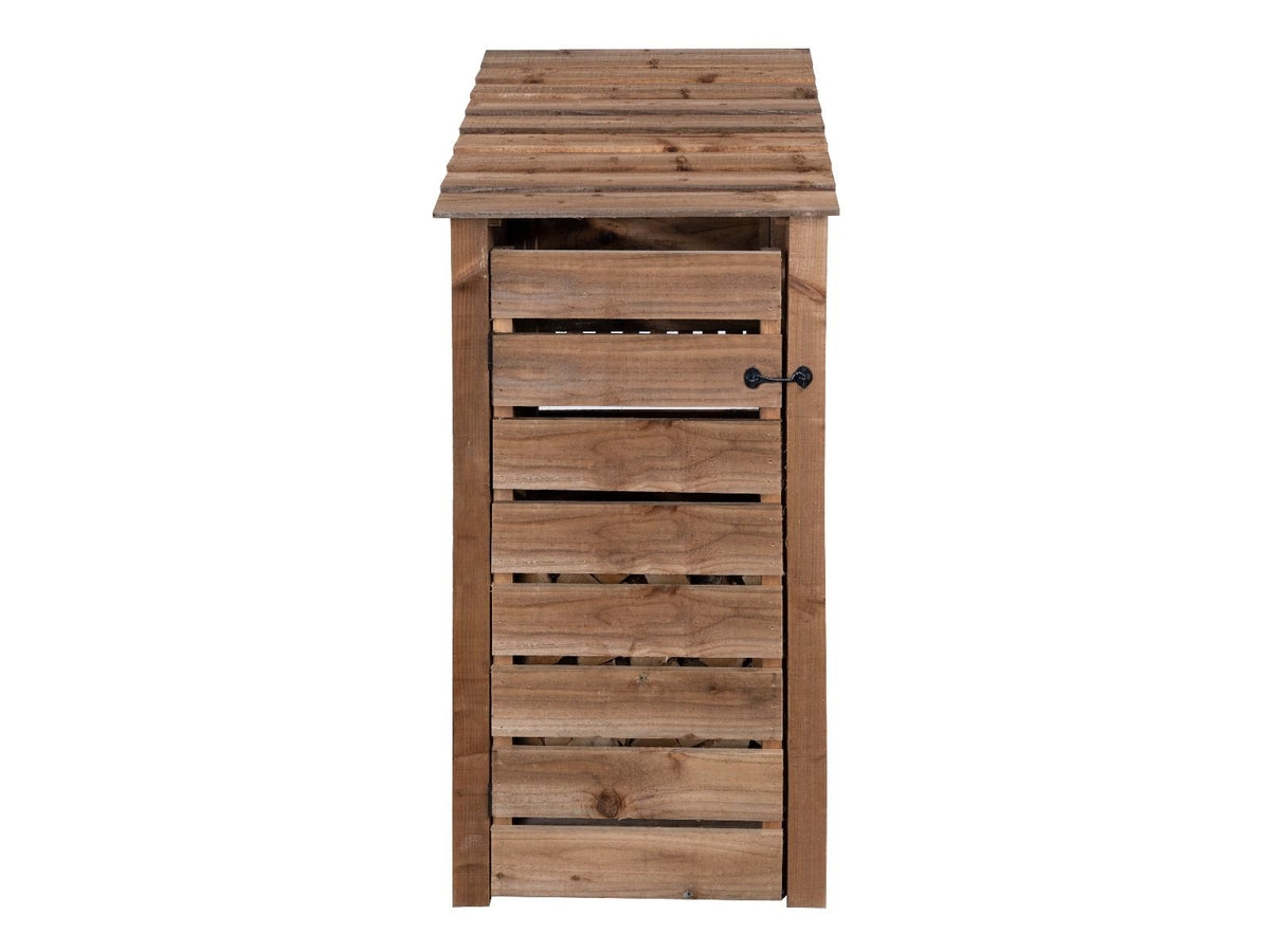 Slatted Wooden Log Store With Door and Shelf W-79cm, H-126cm or 180cm, D-88cm - Brown Finish - SGP Garden Ltd