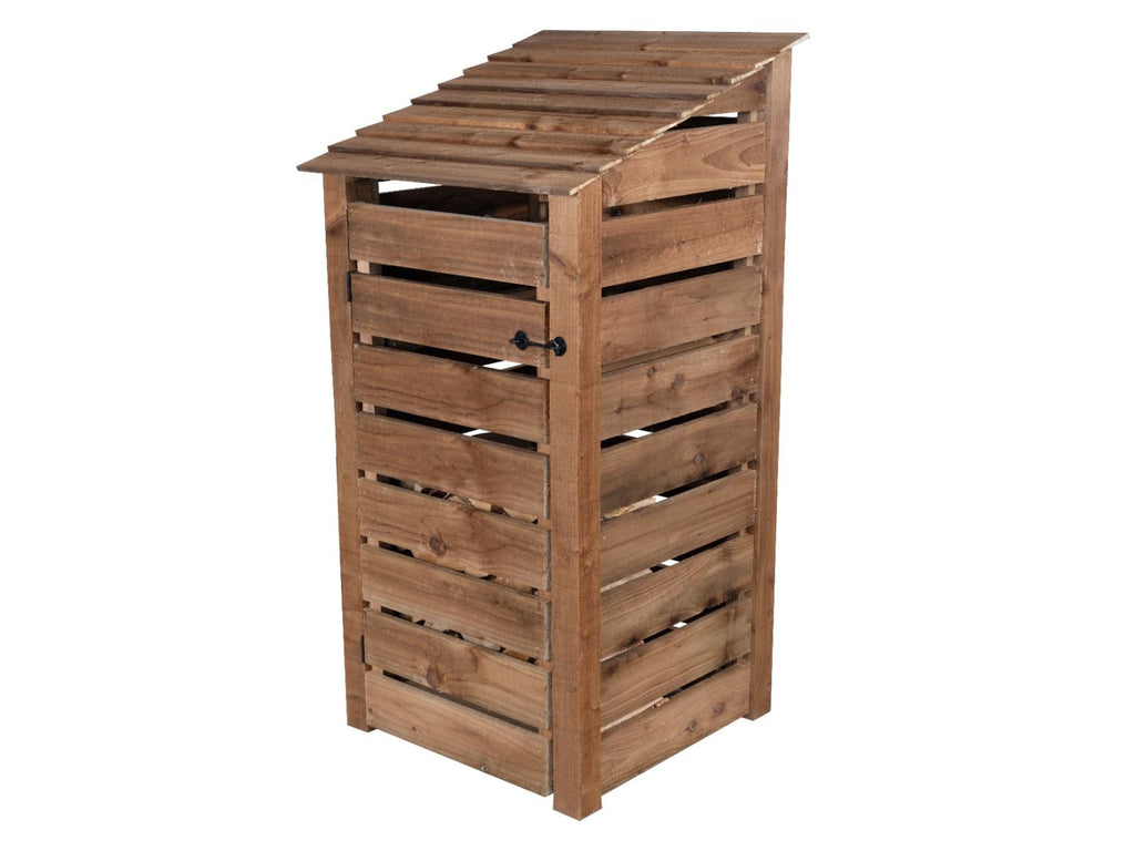 Slatted Wooden Log Store with Door and Shelf W-99cm, H-126cm or 180cm, D-88cm - Brown Finish - SGP Garden Ltd