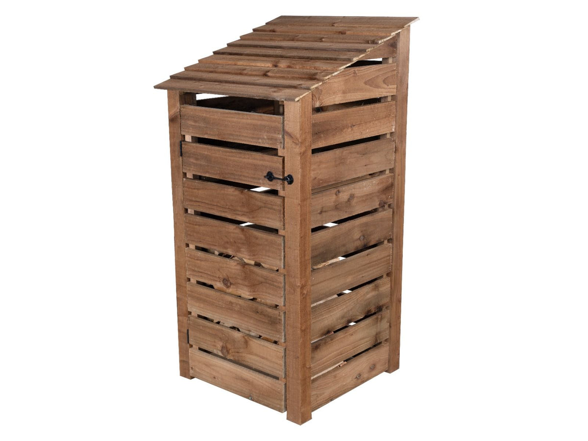 Slatted Wooden Log Store with Door and Shelf W-99cm, H-126cm or 180cm, D-88cm - Brown Finish - SGP Garden Ltd