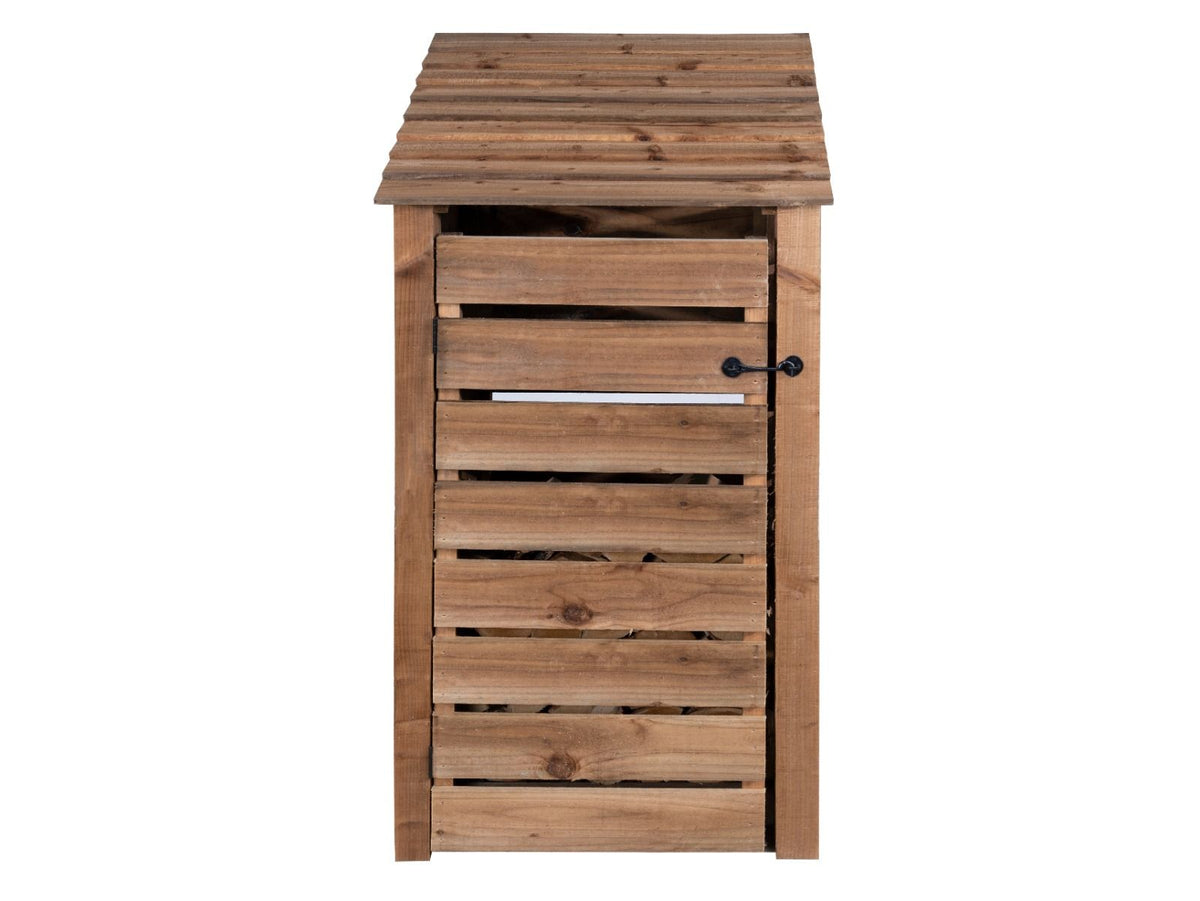 Slatted Wooden Log Store with Door and Shelf W-99cm, H-126cm or 180cm, D-88cm - Brown Finish - SGP Garden Ltd