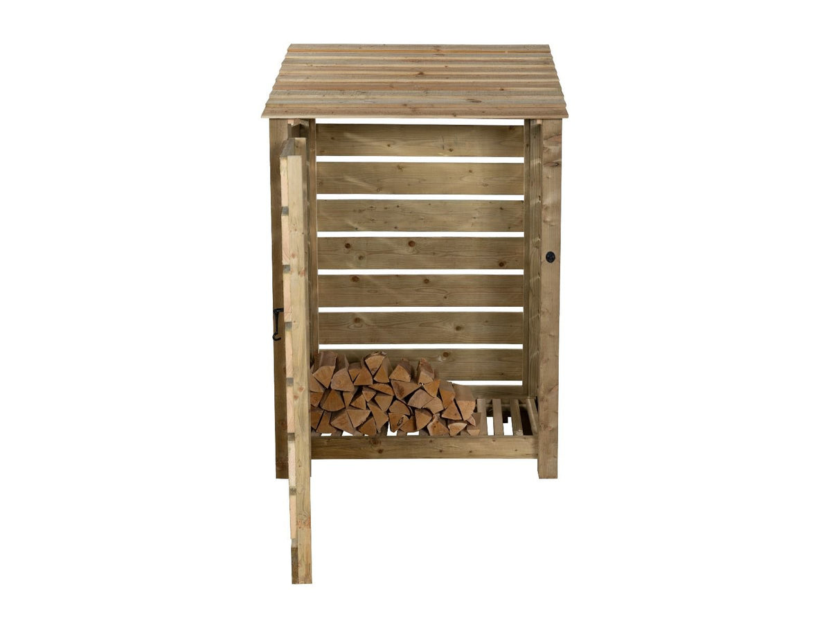 Slatted Wooden Log Store with Door W-119cm, H-126cm Or 180cm, D-88cm - SGP Garden Ltd