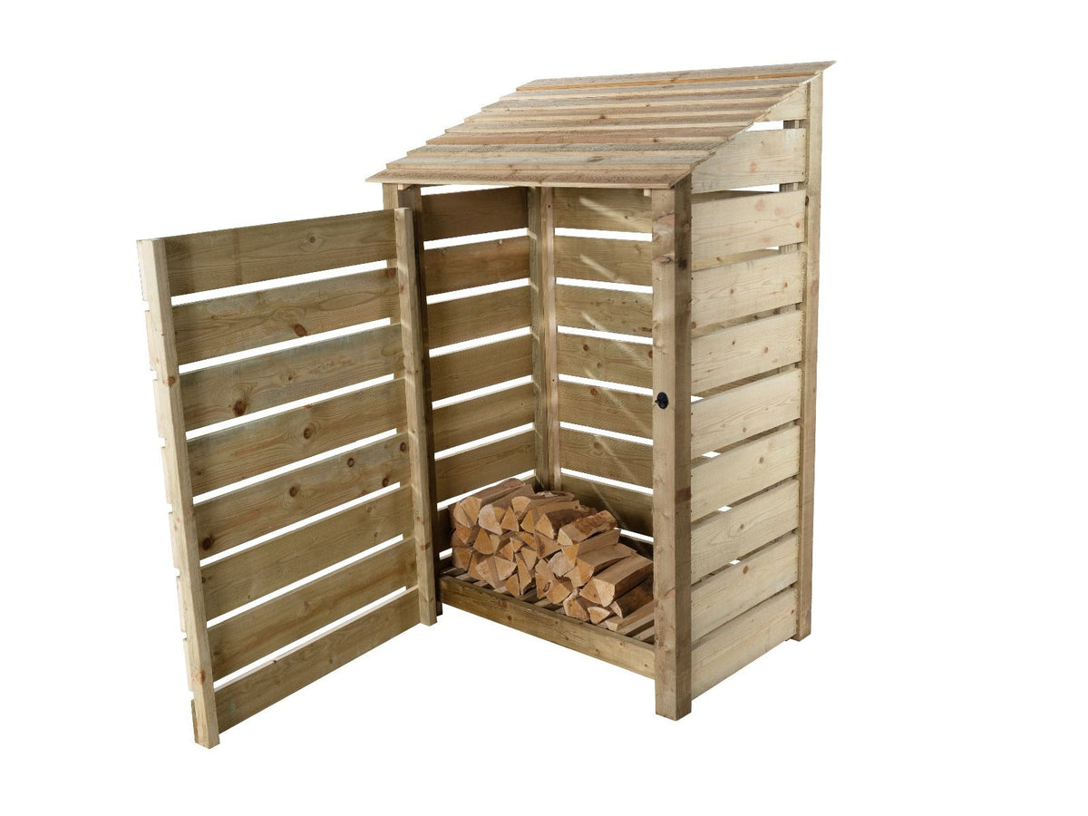 Slatted Wooden Log Store with Door W-119cm, H-126cm Or 180cm, D-88cm - SGP Garden Ltd
