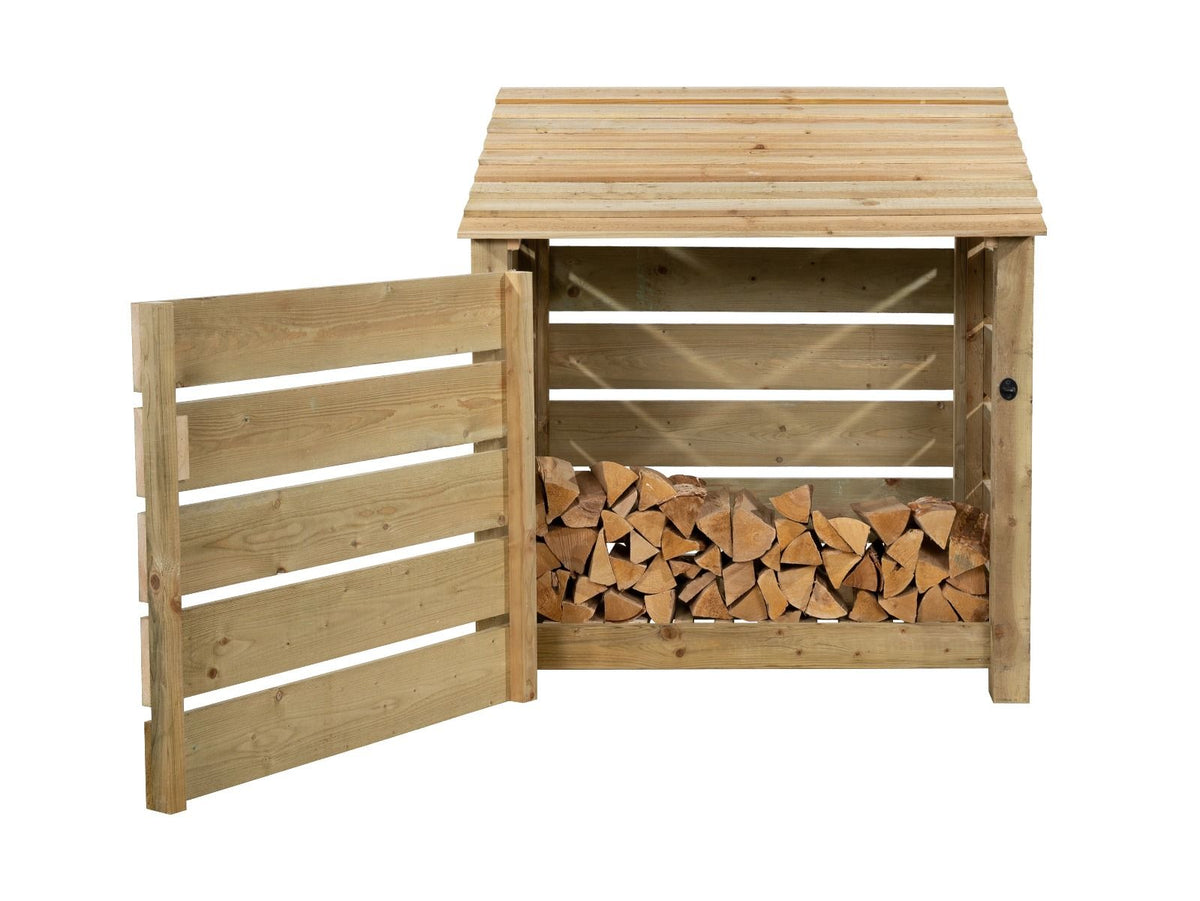 Slatted Wooden Log Store with Door W-119cm, H-126cm Or 180cm, D-88cm - SGP Garden Ltd