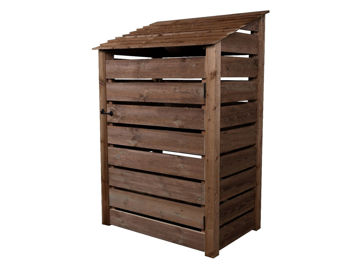 Slatted Wooden Log Store with Door W-119cm, H-126cm or 180cm, D-88cm - Brown Finish - SGP Garden Ltd