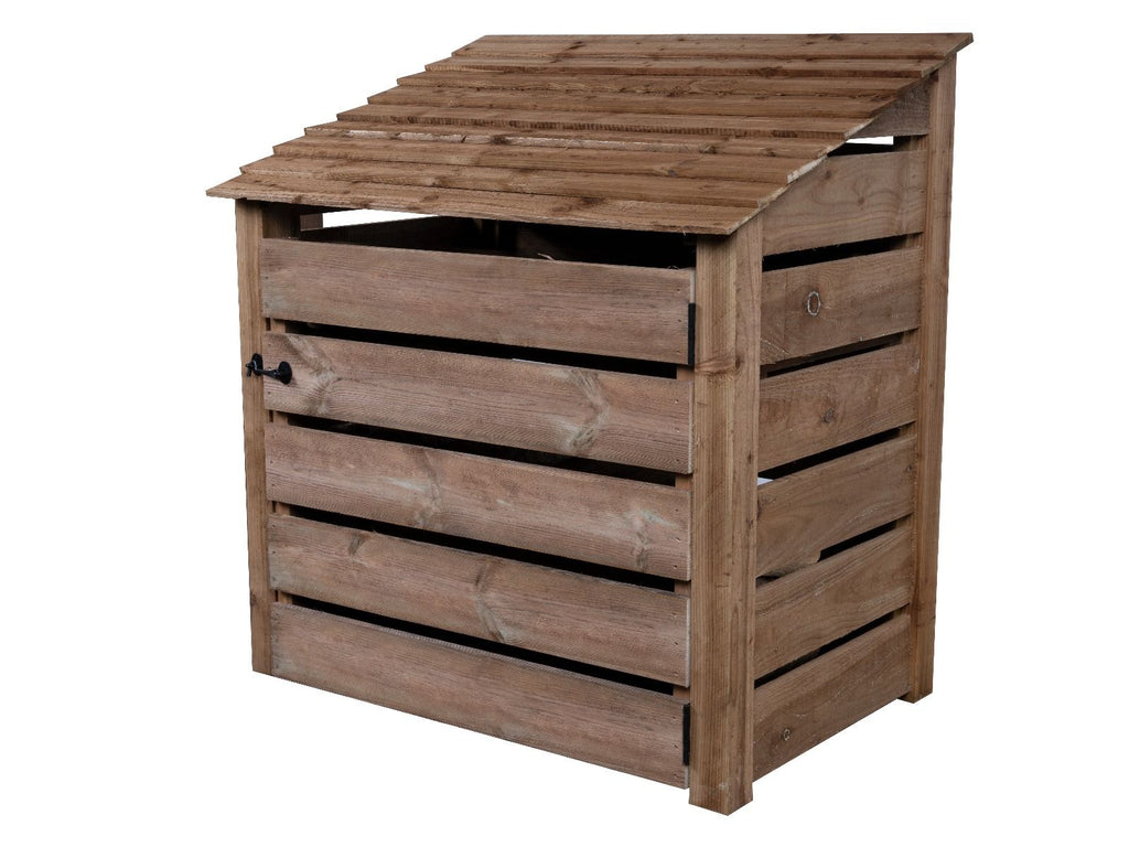 Slatted Wooden Log Store with Door W-119cm, H-126cm or 180cm, D-88cm - Brown Finish - SGP Garden Ltd