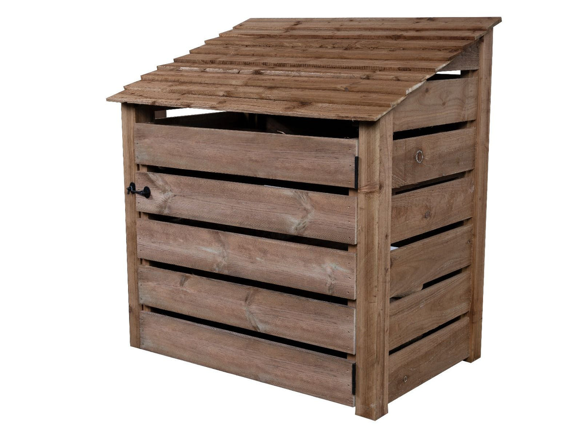 Slatted Wooden Log Store with Door W-119cm, H-126cm or 180cm, D-88cm - Brown Finish - SGP Garden Ltd
