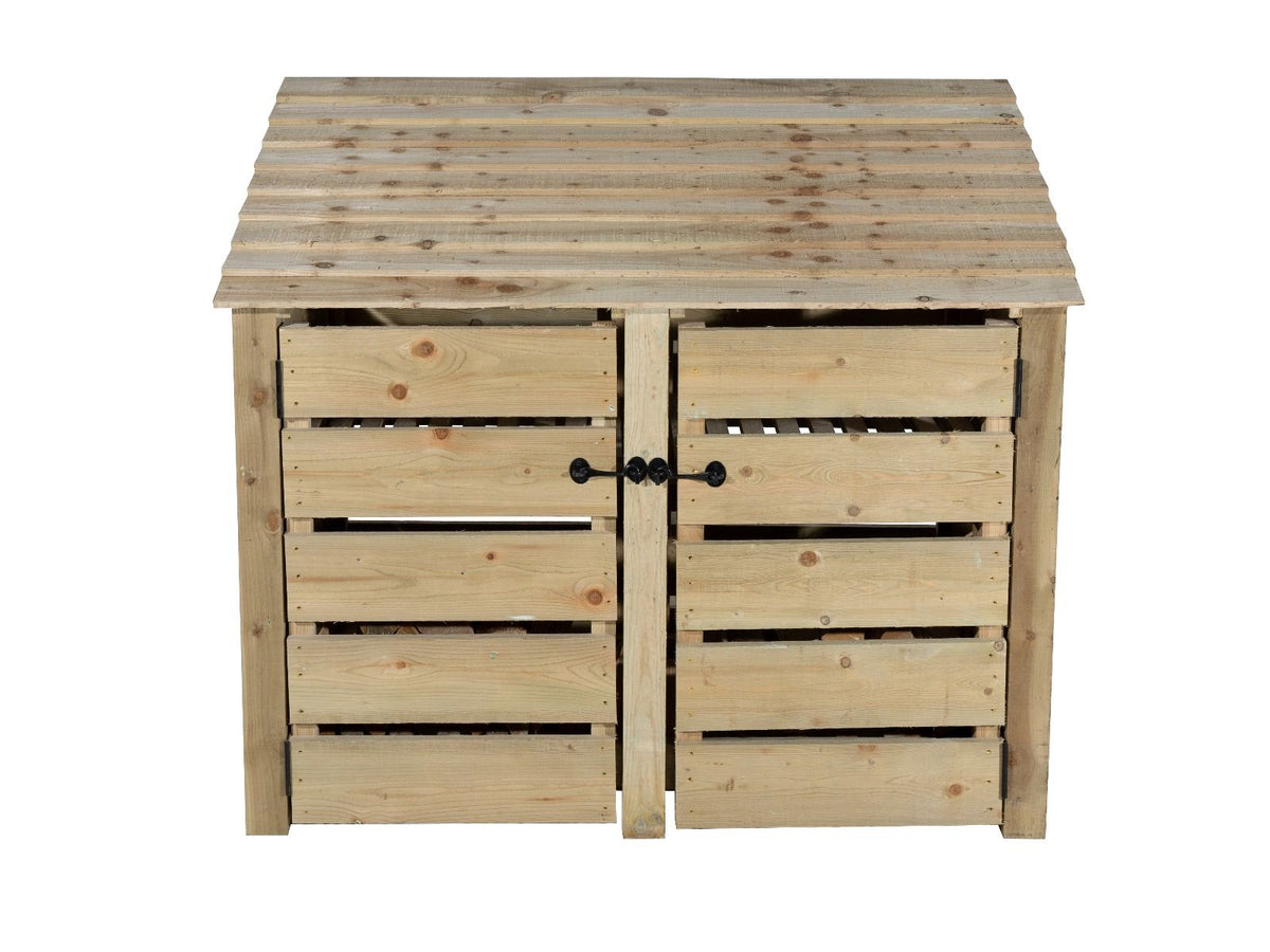 Slatted Wooden Log Store with Door W-146cm, H-126cm or 180cm, D-88cm - SGP Garden Ltd