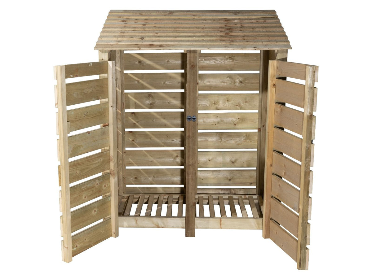 Slatted Wooden Log Store with Door W-146cm, H-126cm or 180cm, D-88cm - SGP Garden Ltd