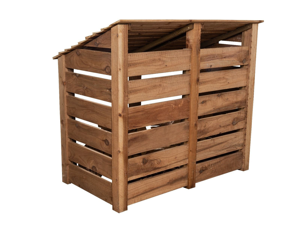 Slatted Wooden Log Store with Door W-146cm, H-126cm or 180cm, D-88cm - Brown Finish - SGP Garden Ltd