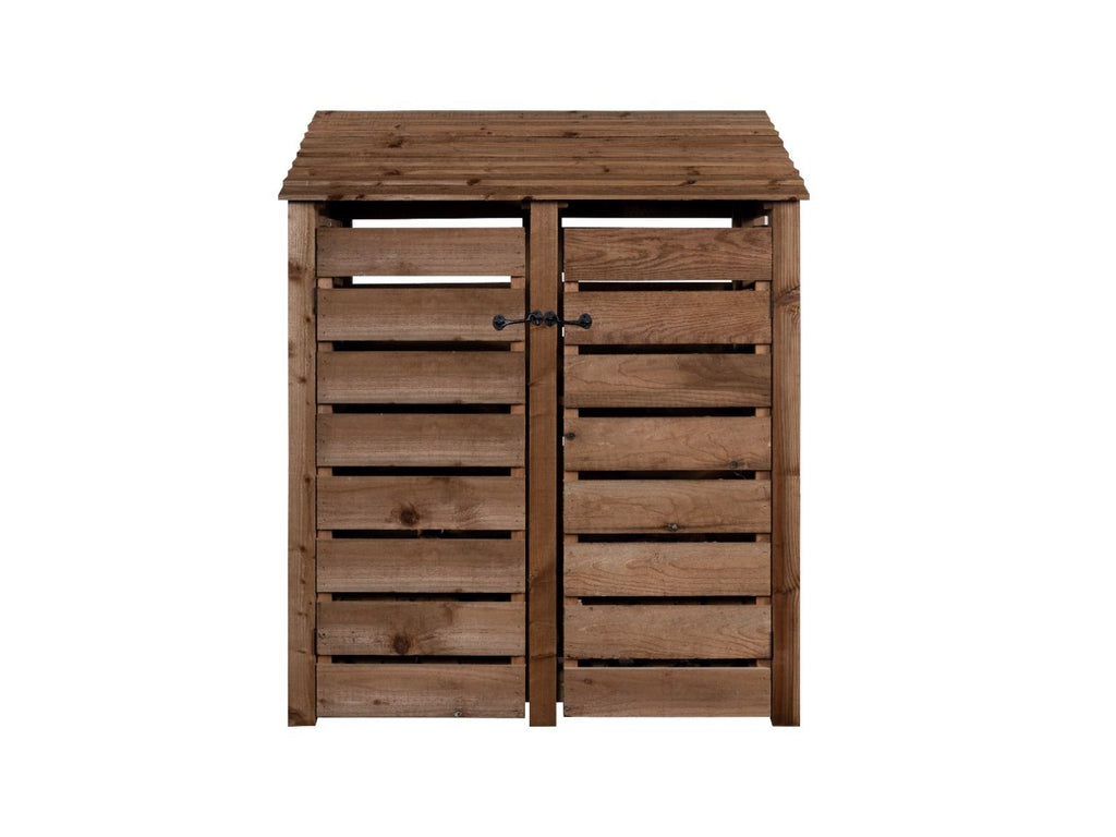 Slatted Wooden Log Store with Door W-146cm, H-126cm or 180cm, D-88cm - Brown Finish - SGP Garden Ltd