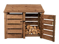 Slatted Wooden Log Store with Door W-146cm, H-126cm or 180cm, D-88cm - Brown Finish - SGP Garden Ltd