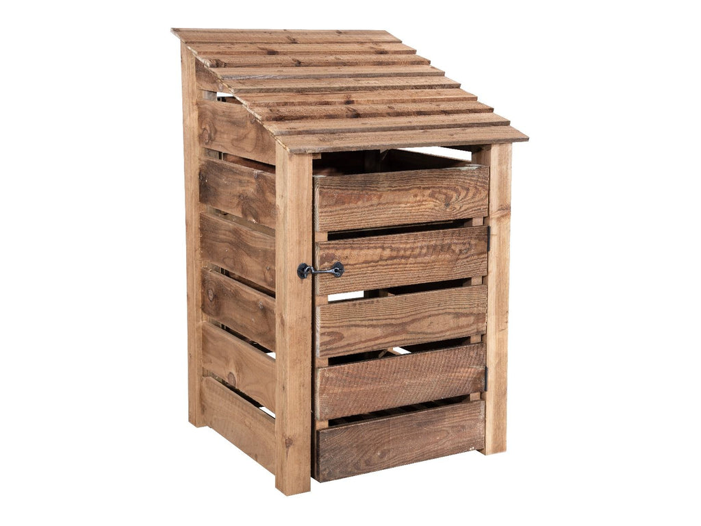 Slatted Wooden Log Store With Door W-79cm, H-126cm or 180cm, D-88cm - Brown Finish - SGP Garden Ltd