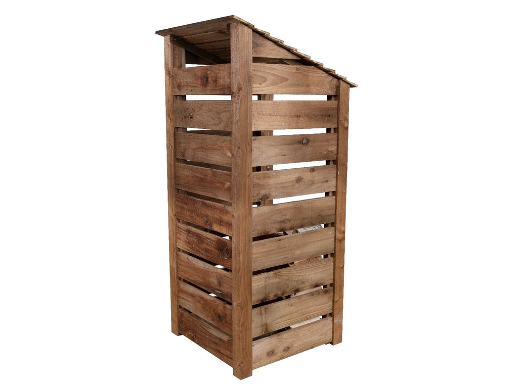 Slatted Wooden Log Store With Door W-79cm, H-126cm or 180cm, D-88cm - Brown Finish - SGP Garden Ltd
