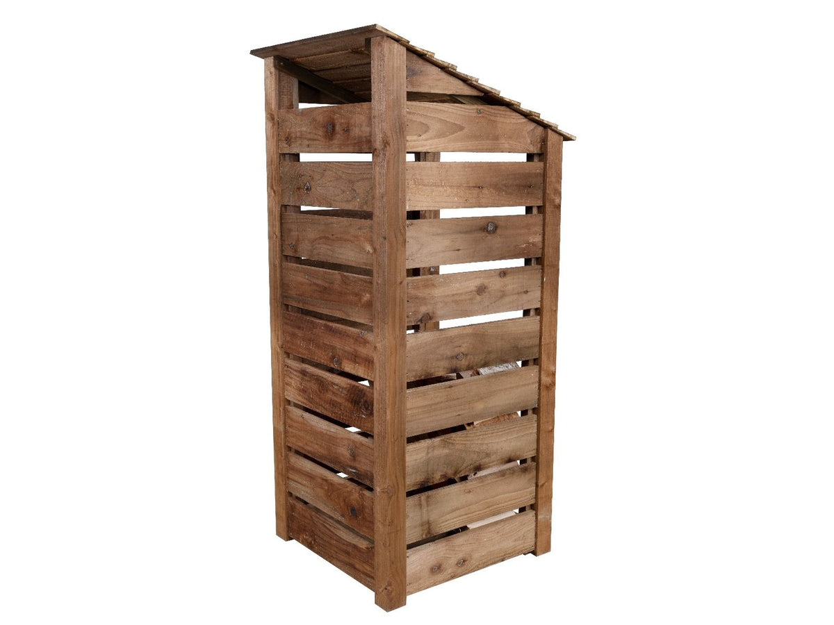 Slatted Wooden Log Store With Door W-79cm, H-126cm or 180cm, D-88cm - Brown Finish - SGP Garden Ltd