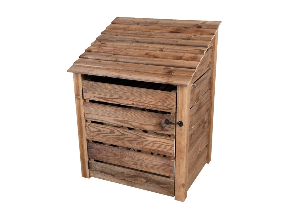 Slatted Wooden Log Store with Door W-99cm, H-126cm or 180cm, D-88cm - Brown Finish - SGP Garden Ltd