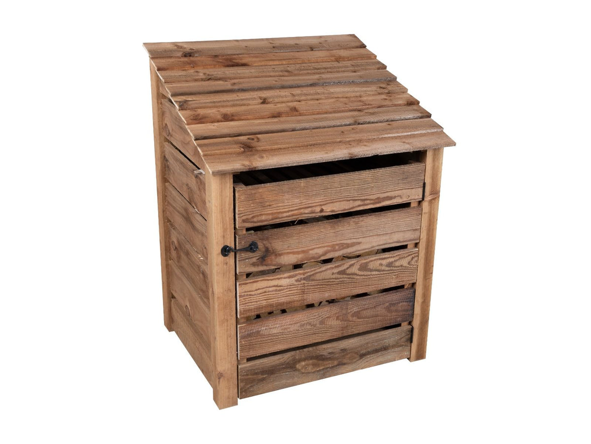 Slatted Wooden Log Store with Door W-99cm, H-126cm or 180cm, D-88cm - Brown Finish - SGP Garden Ltd