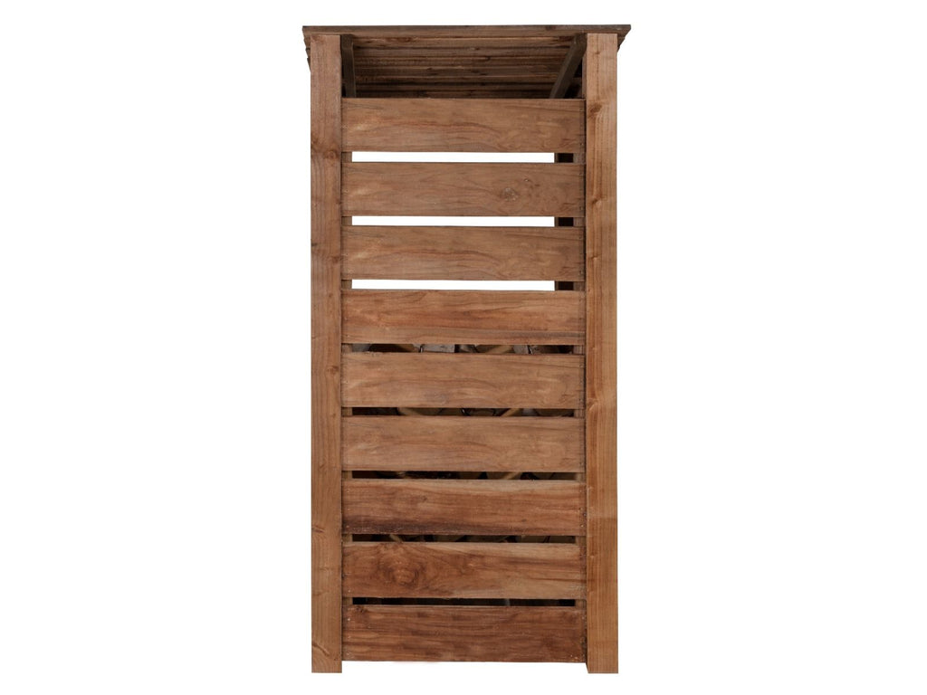Slatted Wooden Log Store with Door W-99cm, H-126cm or 180cm, D-88cm - Brown Finish - SGP Garden Ltd