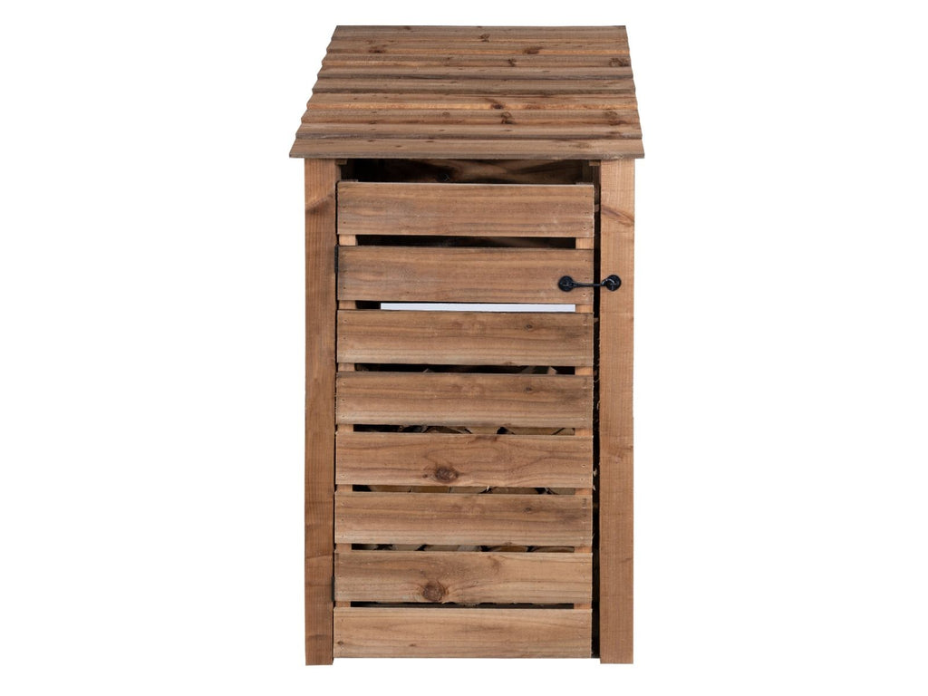 Slatted Wooden Log Store with Door W-99cm, H-126cm or 180cm, D-88cm - Brown Finish - SGP Garden Ltd