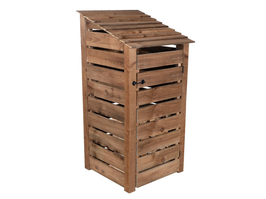 Slatted Wooden Log Store with Door W-99cm, H-126cm or 180cm, D-88cm - Brown Finish - SGP Garden Ltd