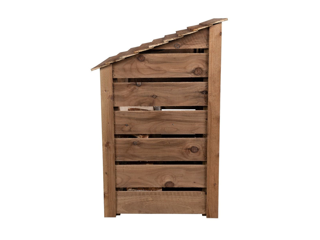 Slatted Wooden Log Store with Door W-99cm, H-126cm or 180cm, D-88cm - Brown Finish - SGP Garden Ltd