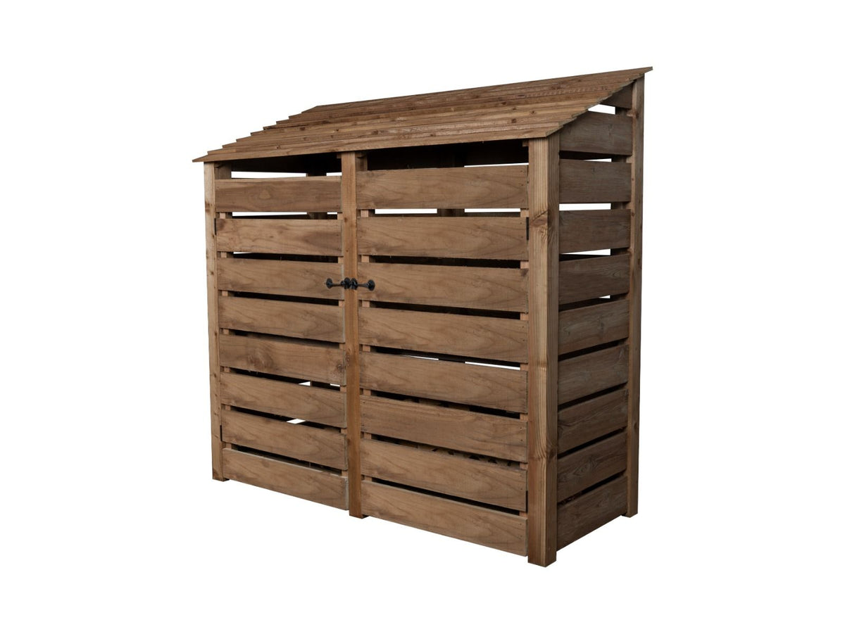 Slatted Wooden Log Store with Doors And Shelf W-187cm, H-126cm or 180cm, D-88cm - Brown Finish - SGP Garden Ltd