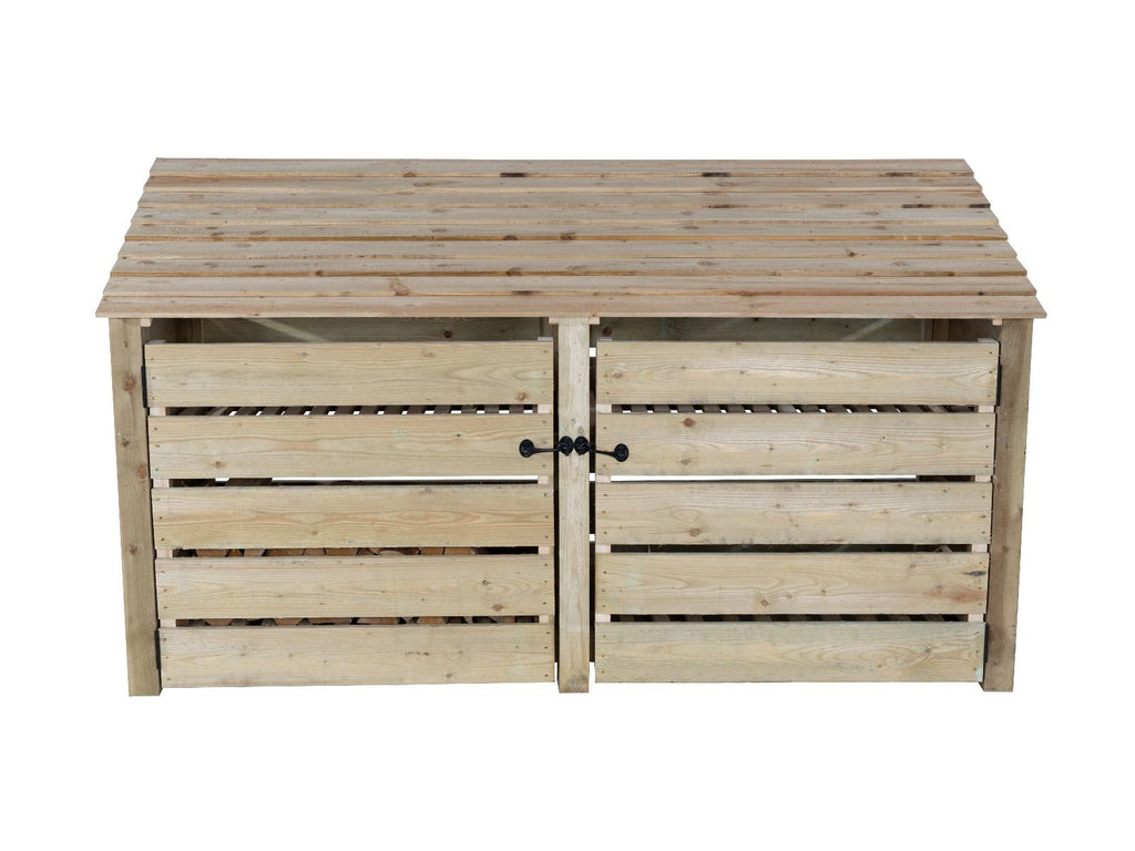 Slatted Wooden Log Store with Doors and Shelf W-227cm, H-126cm or 180cm, D-88cm - SGP Garden Ltd