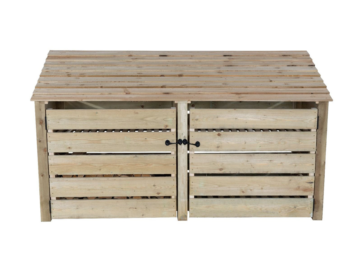 Slatted Wooden Log Store with Doors and Shelf W-227cm, H-126cm or 180cm, D-88cm - SGP Garden Ltd
