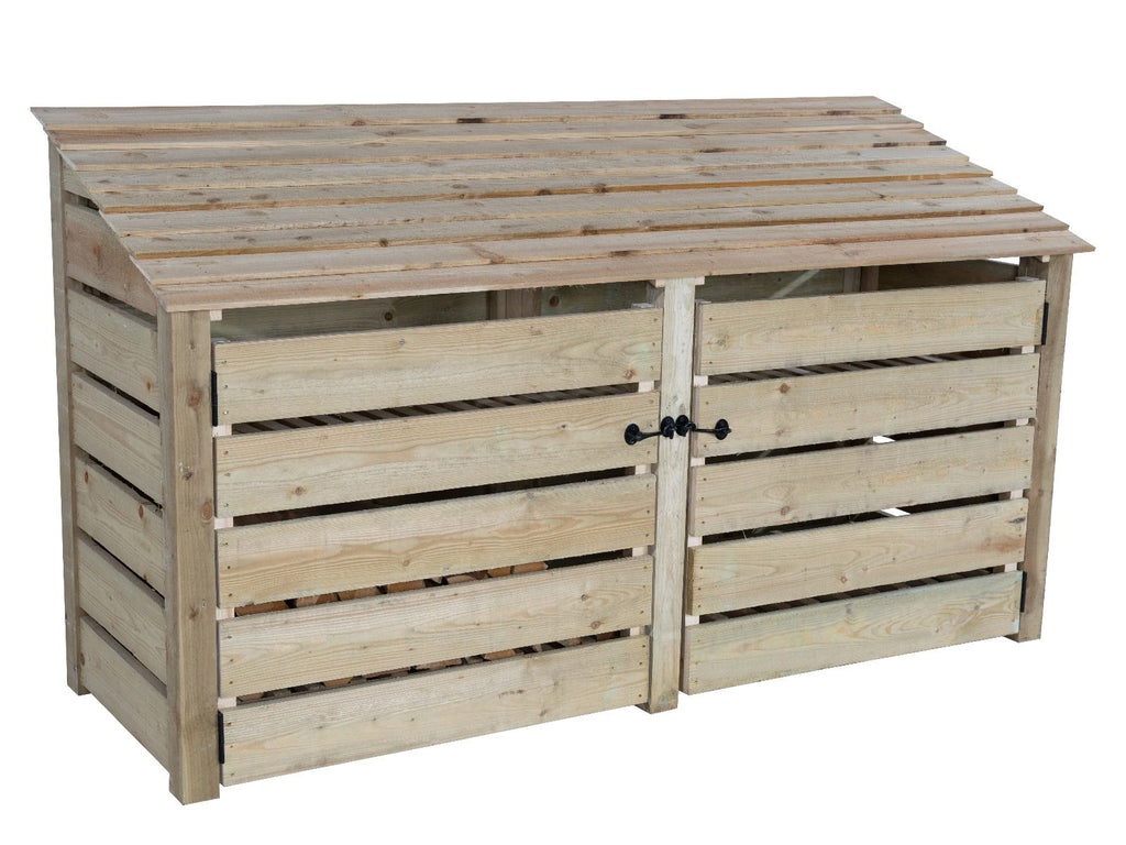 Slatted Wooden Log Store with Doors and Shelf W-227cm, H-126cm or 180cm, D-88cm - SGP Garden Ltd