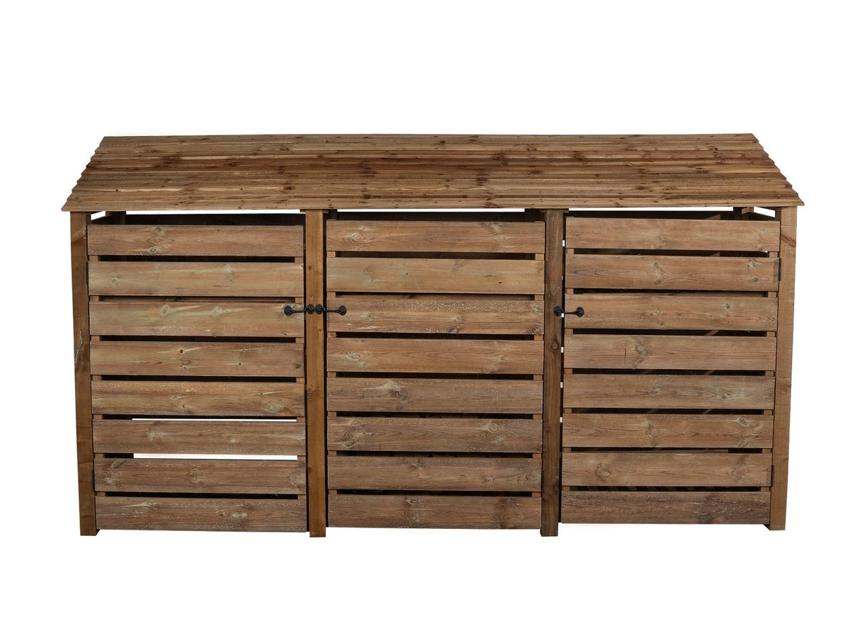 Slatted Wooden Log Store with Doors and Shelf W-335cm, H-126cm or 180cm, D-88cm - Brown Finish - SGP Garden Ltd