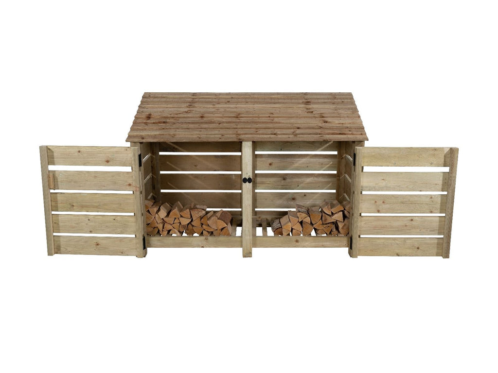 Slatted Wooden Log Store with Doors W-187cm, H-126cm or 180cm, D-88cm - SGP Garden Ltd