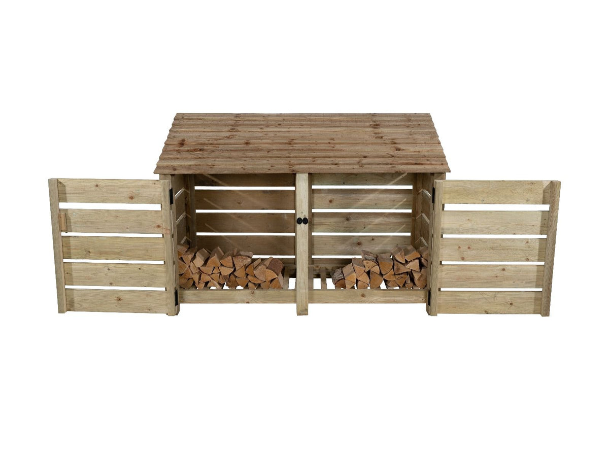 Slatted Wooden Log Store with Doors W-187cm, H-126cm or 180cm, D-88cm - SGP Garden Ltd
