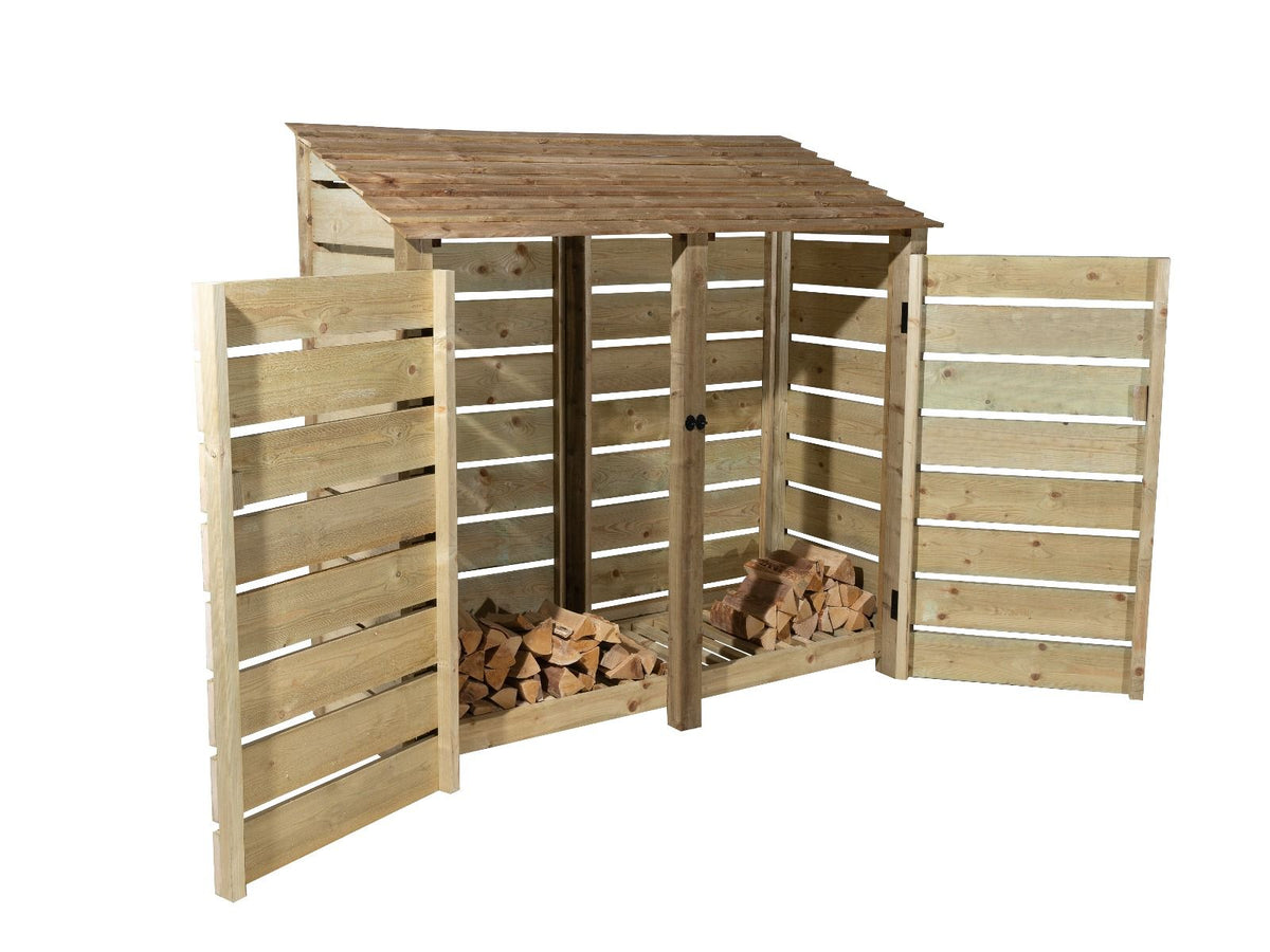 Slatted Wooden Log Store with Doors W-187cm, H-126cm or 180cm, D-88cm - SGP Garden Ltd