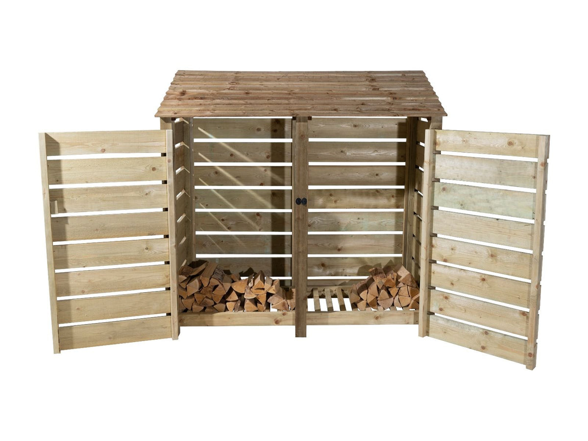 Slatted Wooden Log Store with Doors W-187cm, H-126cm or 180cm, D-88cm - SGP Garden Ltd