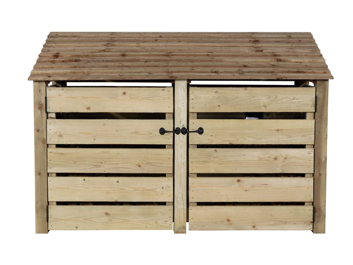 Slatted Wooden Log Store with Doors W-187cm, H-126cm or 180cm, D-88cm - SGP Garden Ltd