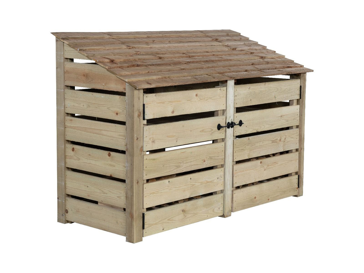 Slatted Wooden Log Store with Doors W-187cm, H-126cm or 180cm, D-88cm - SGP Garden Ltd