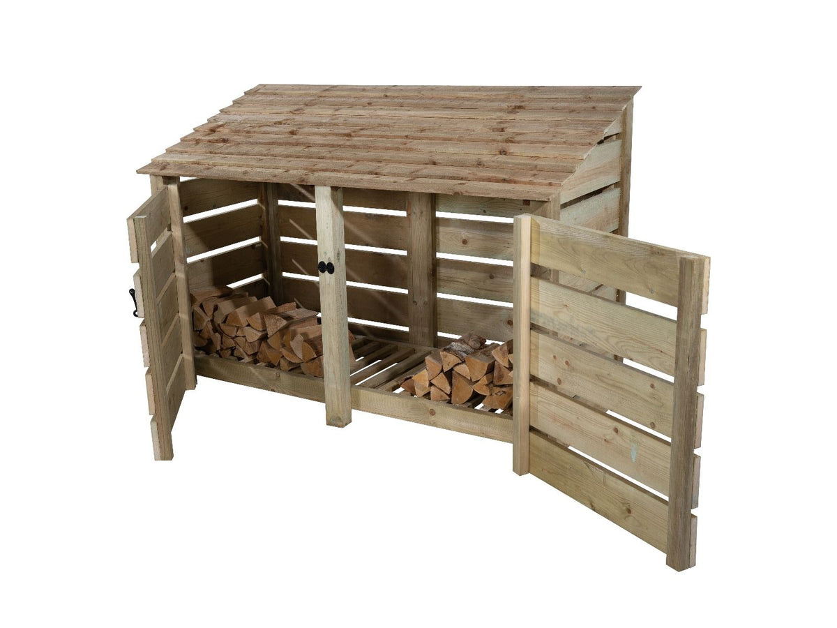 Slatted Wooden Log Store with Doors W-187cm, H-126cm or 180cm, D-88cm - SGP Garden Ltd