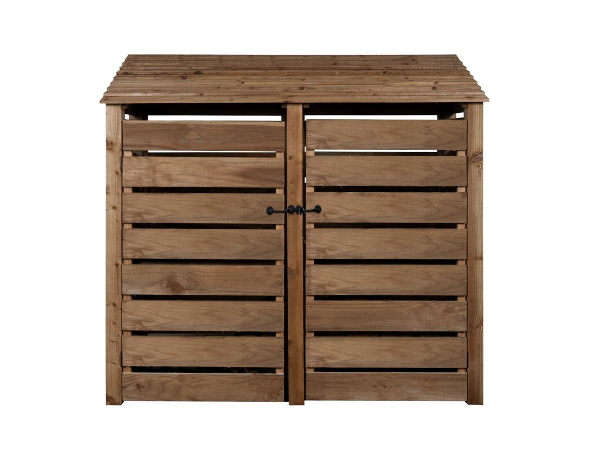Slatted Wooden Log Store with Doors W-187cm, H-126cm or 180cm, D-88cm - Brown Finish - SGP Garden Ltd