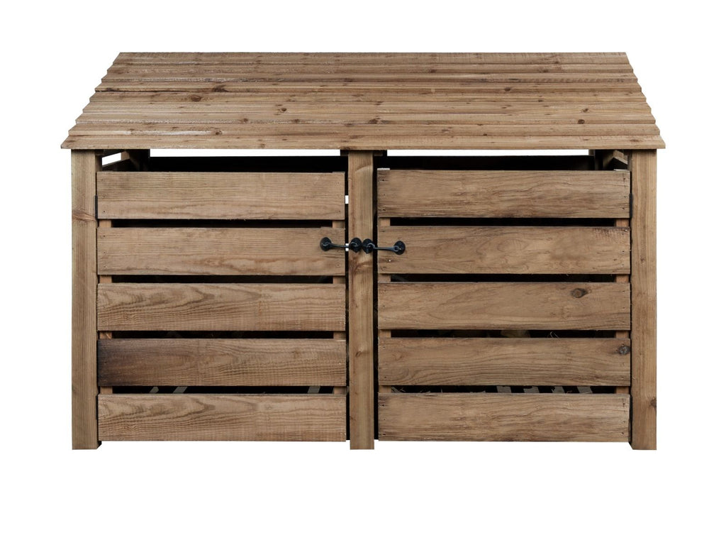 Slatted Wooden Log Store with Doors W-187cm, H-126cm or 180cm, D-88cm - Brown Finish - SGP Garden Ltd