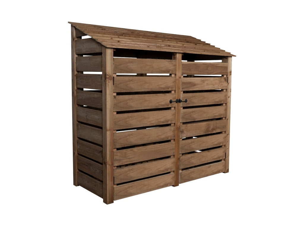 Slatted Wooden Log Store with Doors W-187cm, H-126cm or 180cm, D-88cm - Brown Finish - SGP Garden Ltd
