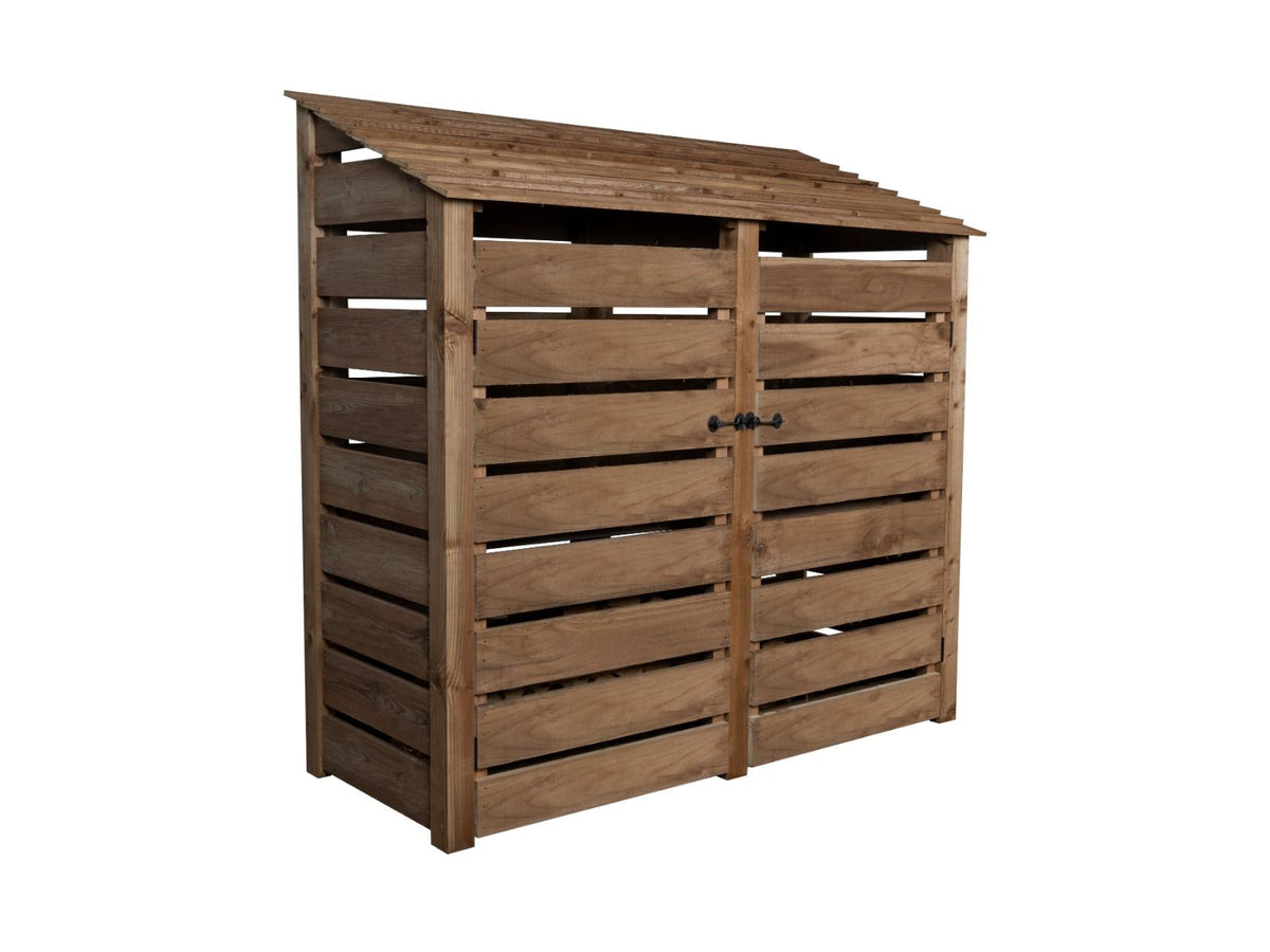 Slatted Wooden Log Store with Doors W-187cm, H-126cm or 180cm, D-88cm - Brown Finish - SGP Garden Ltd