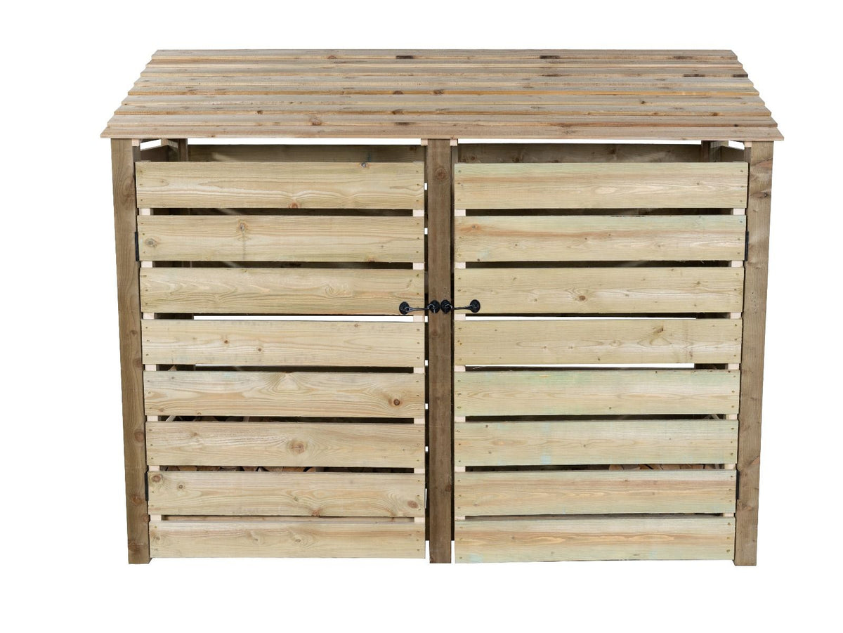 Slatted Wooden Log Store with Doors W-227cm, H-126cm or 180cm, D-88cm - SGP Garden Ltd