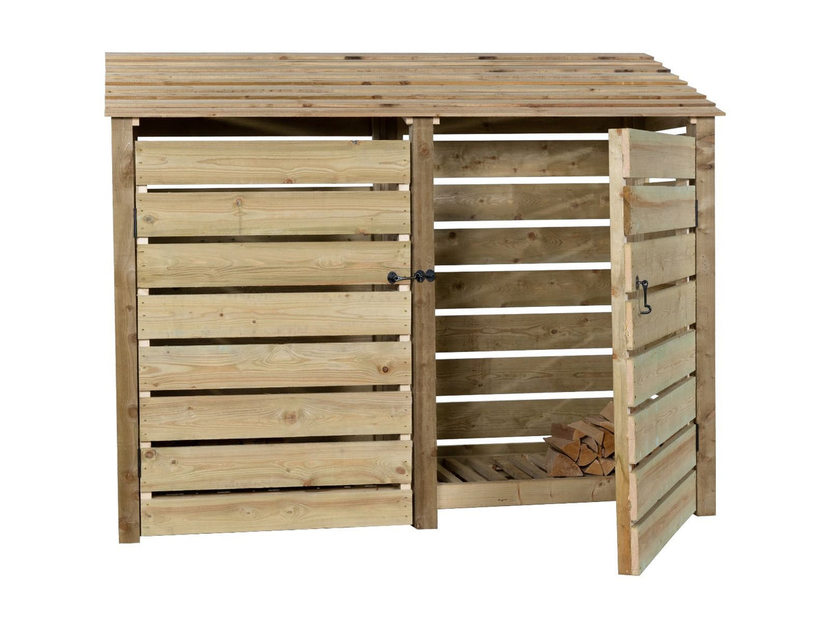 Slatted Wooden Log Store with Doors W-227cm, H-126cm or 180cm, D-88cm - SGP Garden Ltd