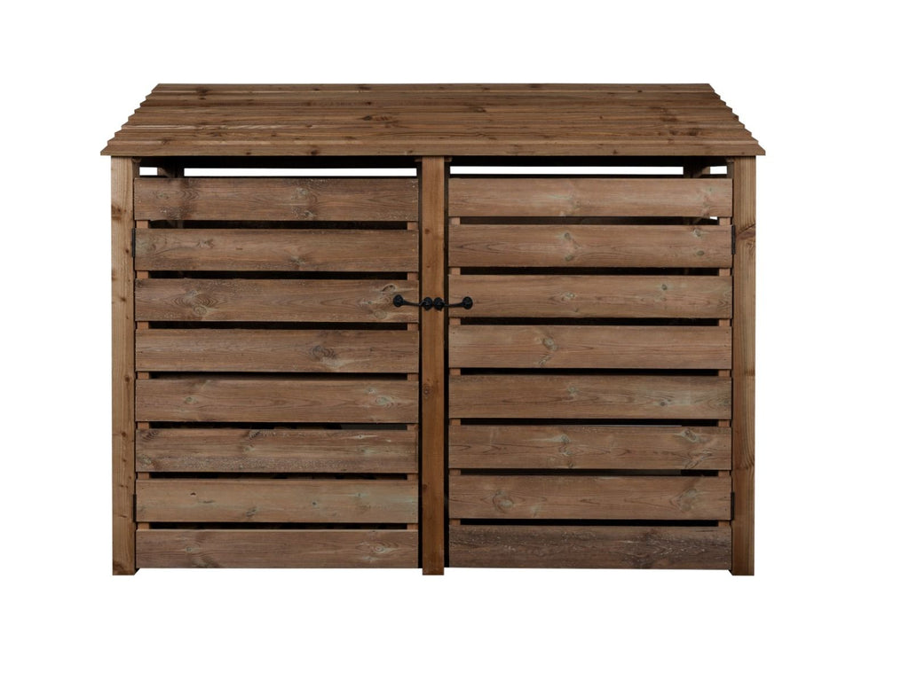 Slatted Wooden Log Store with Doors W-227cm, H-126cm or 180cm, D-88cm - Brown Finish - SGP Garden Ltd
