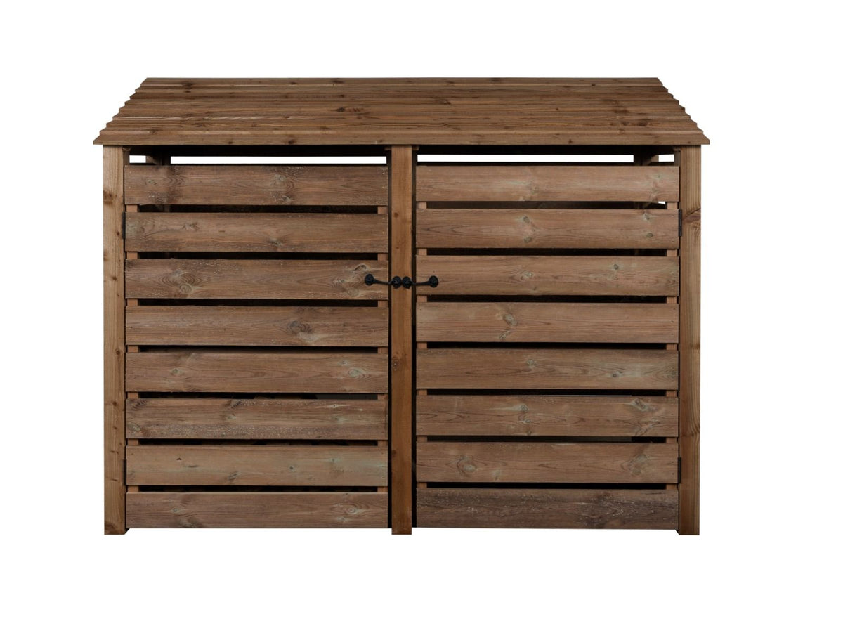 Slatted Wooden Log Store with Doors W-227cm, H-126cm or 180cm, D-88cm - Brown Finish - SGP Garden Ltd