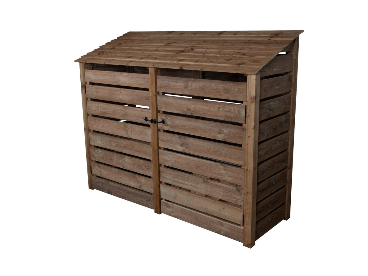 Slatted Wooden Log Store with Doors W-227cm, H-126cm or 180cm, D-88cm - Brown Finish - SGP Garden Ltd